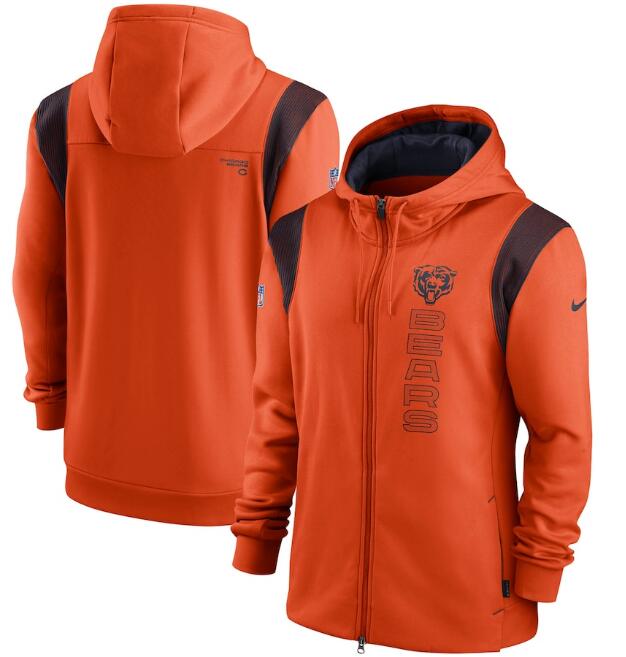 Men's Chicago Bears 2021 Orange Sideline Team Performance Full-Zip Hoodie